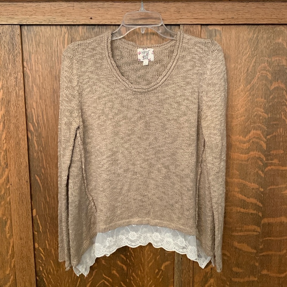 Hippie Rose lace trimmed boho sweater large L